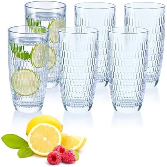 Highball Beverage Glasses Set of 6 Romantic Colored Thick & Heavy Base Big Capacity 14.87oz|440ml, Drinking Glass Tumblers for Iced Tea, Water, Soda & Juice and Cocktail