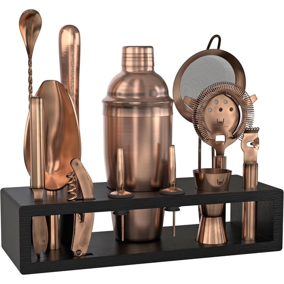 Highball & Chaser 13-Piece Cobbler Cocktail Shaker Set Stainless Steel Mixology Bartender Kit With Stand For Home Bar Cocktail Set | Laser Engraved Cocktail Tools | Plus Ebook with 30 Cocktail Recipe