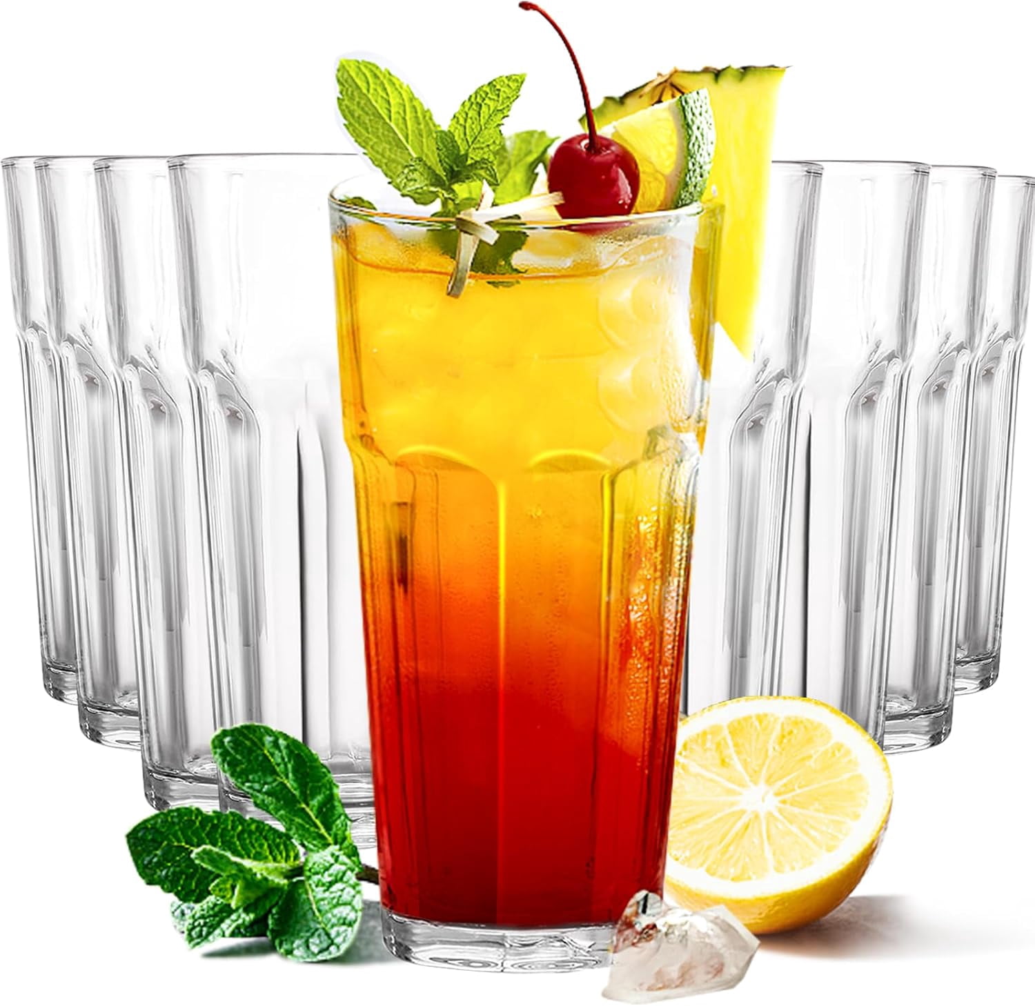 Highball Drinking Glasses Set of 9, Water Glasses 16 oz,Iced Tea ...