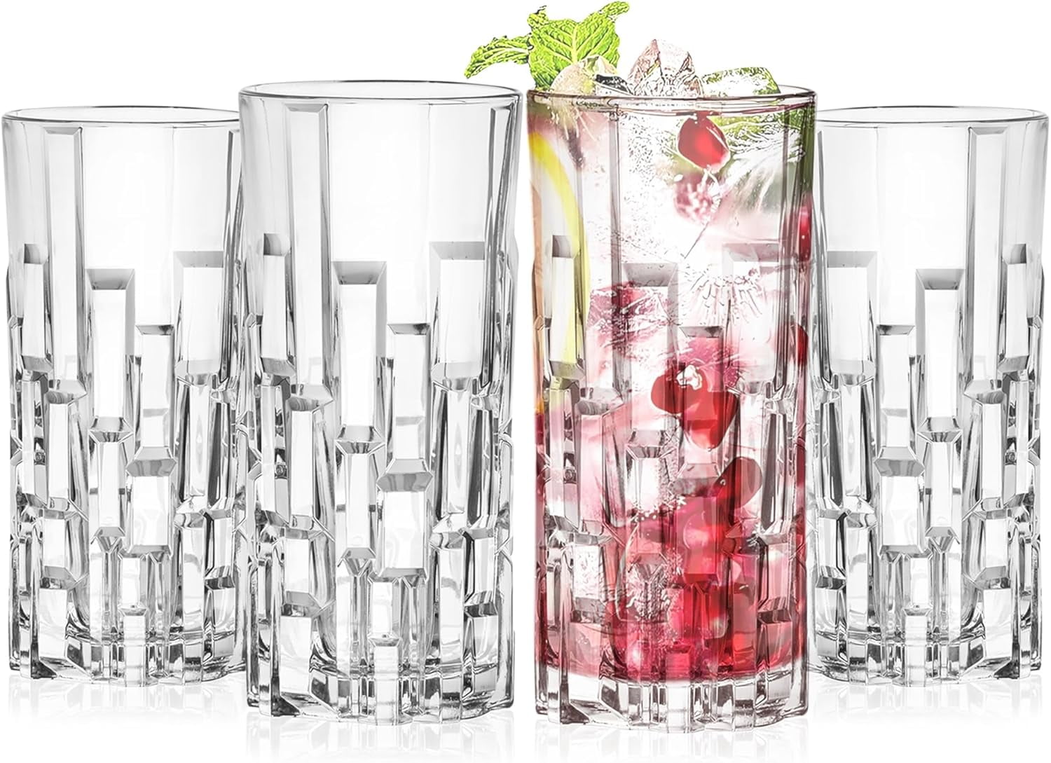 Highball Glass Drinking Glasses Set of 4 Hiball Tumblers Glass