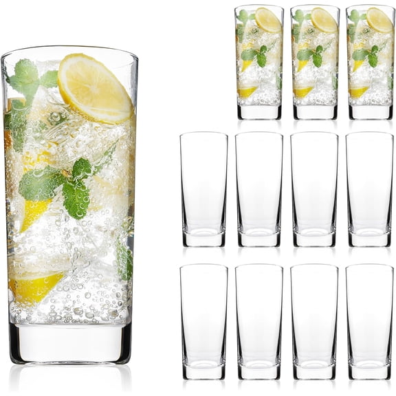 Highball Glasses Set of 12, 13oz Tall Drinking Glasses, Water Glass for Kitchen, Tom Collins Glasses, Mojito Glass Cups, Cocktail Glasses for Bar Glassware