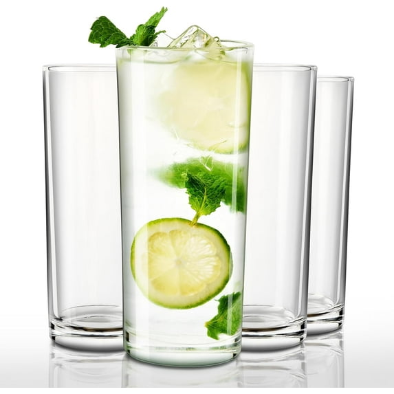 Highball Glasses Set of 4, 10 OZ Drinking Glasses, Lead-Free Crystal Cocktail Glasses, Water Glasses for Juice, Cocktails, Wine, Iced Tea, Mojitos Glassware Set