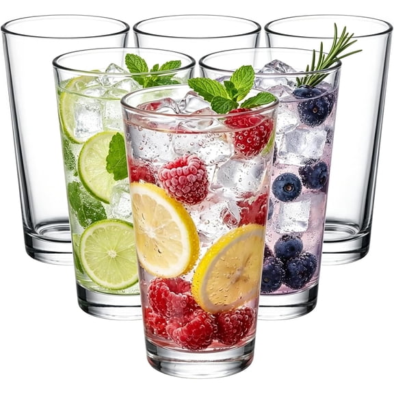 Highball Glasses Set of 6, 17oz Tall Drinking Glasses, Wide Mouth Design Water Glass for Kitchen Cups, Tom Collins Glasses, Mojito Glass Cups, Cocktail Glasses for Bar Glassware