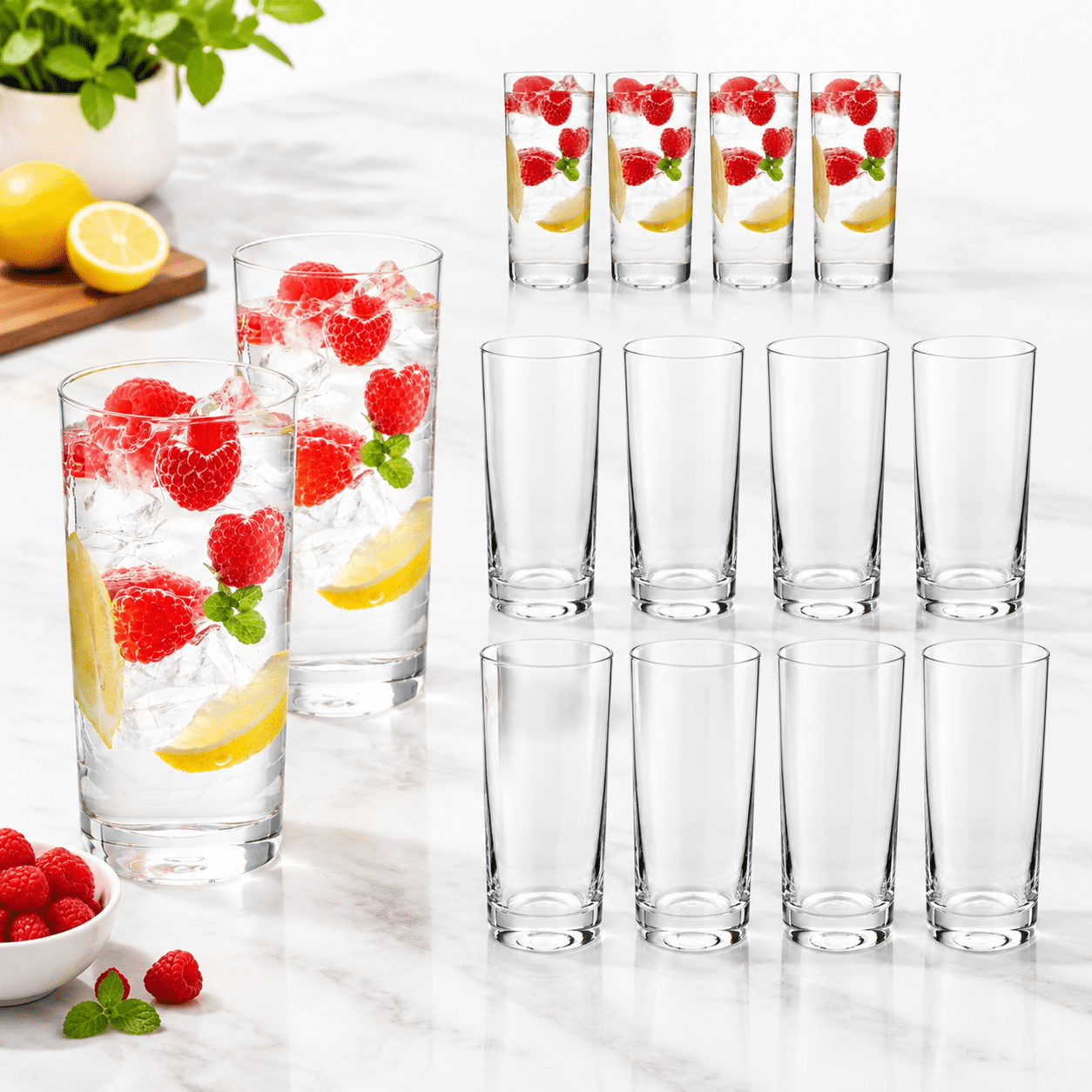 Cocktail Bar Collection Highball Glasses Set Of 12 16oz Tall Drinking Water Glfor Kitchen Tom ...