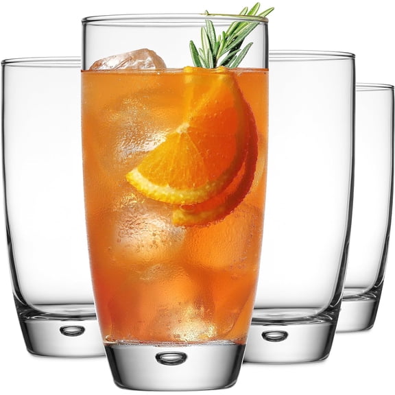 Highball Glasses Set Of 4, 16 Oz. Drinking Glasses, Unique Water Glass Cups For Juice, Cocktails, Soda, Heavy Bottom Tumbler Glass