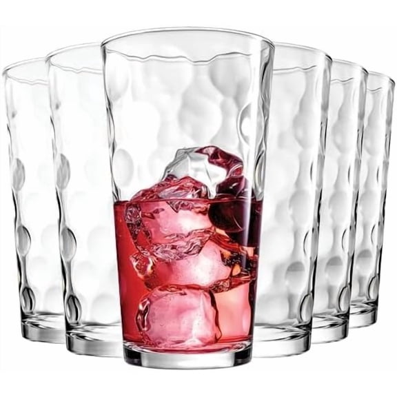Highball Glasses Set of 6 Bubble Glassware Cooler Set, 17 oz Kitchen Glasses Tall Collins Everyday Basic Home Bar Drinkware Water Juice Cocktails