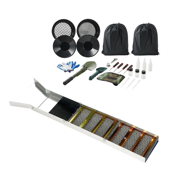Highbanker Gold Panning Kit, 50" 3-in-1 Folding High Banker Gold Sluice Box, 26 PCS Portable Mining Equipment Prospecting Kit with Gold Pans, Classifier Screen, Magnet, Backpack, and Accessories