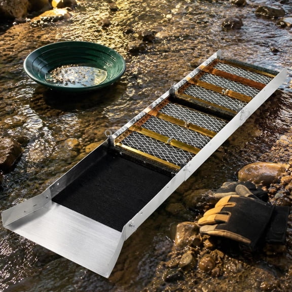 Highbanker Gold Sluice, 50-inch 2-in-1 Folding Sluice Box, Aluminum Alloy, Portable Gold Prospecting Equipment with Backpack and Gloves