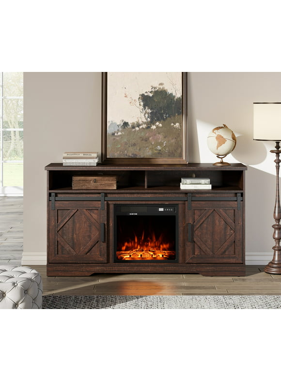 Highboy Electric Fireplace TV Stand Entertainment Center for TVs up to 65", Brown