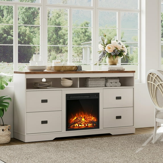 Highboy Electric Fireplace TV Stand Entertainment Center for TVs up to 65", White
