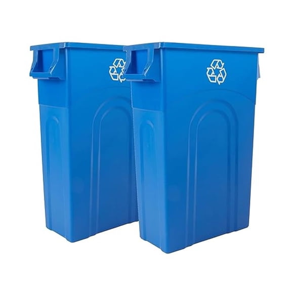 Highboy Recycling Container, 23 Gallon, Space Saving Slim Profile and Easy Bag Removal for Indoor or Outdoor use, Recycle Blue