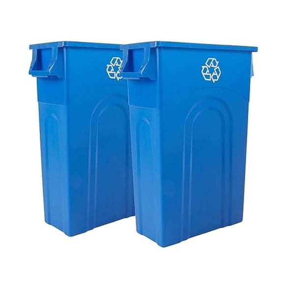 Highboy Recycling Container, 23 Gallon, Space Saving Slim Profile and Easy Bag Removal for Indoor or Outdoor use, Recycle Blue