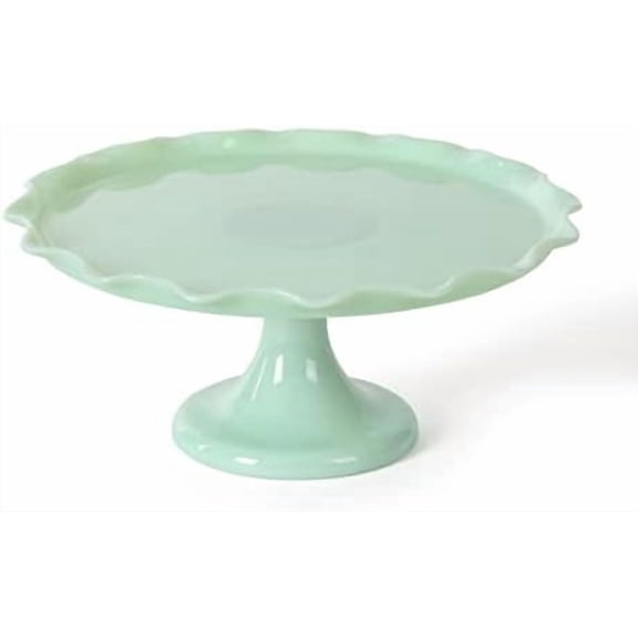 Highbrook 11" Jadeite Glass Cake Stand – Handmade Vintage-Style Dessert Stand with Ruffle Trim, Decorative Pedestal Cake Plate for Display & Serving