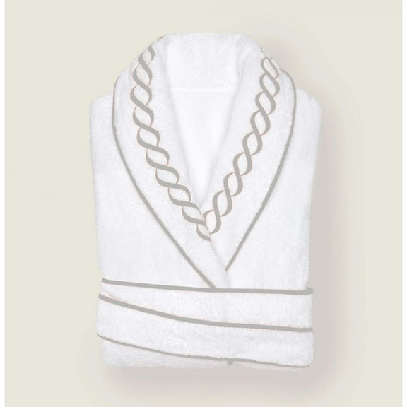 Highcaliber beddings Chain Style Embroidered Cotton Bath Robe in Extra Small size (XS), White Border