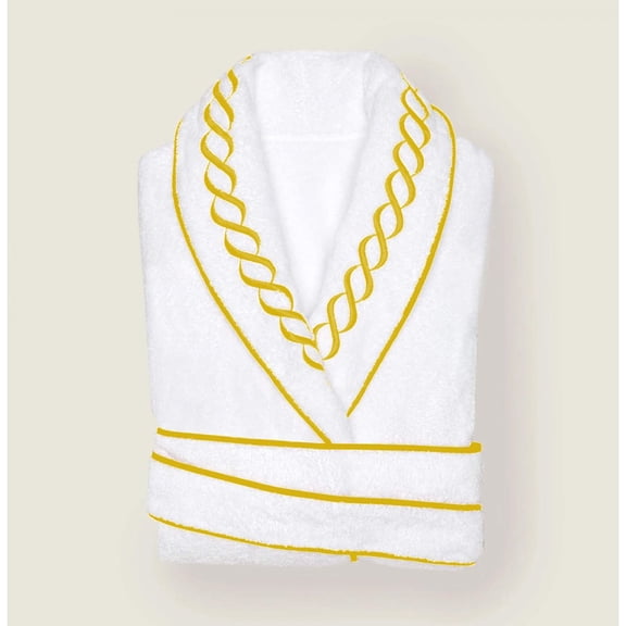 Highcaliber beddings Chain Style Embroidered Cotton Bath Robe in Extra Small size (XS), Yellow Border