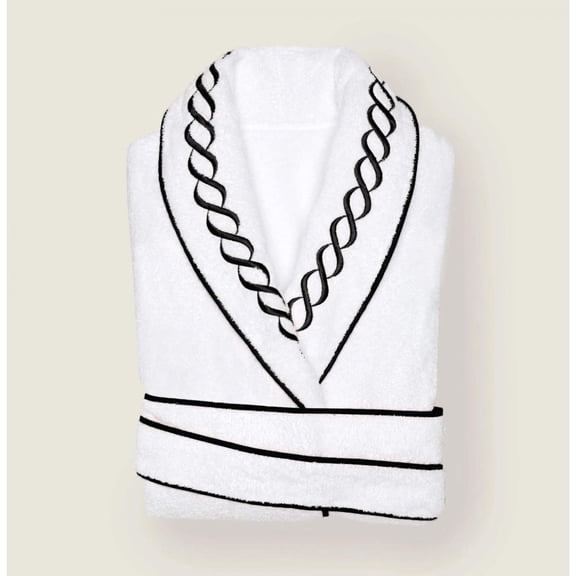 Highcaliber beddings Chain Style Embroidered Cotton Bath Robe in Large size (L), Black Border