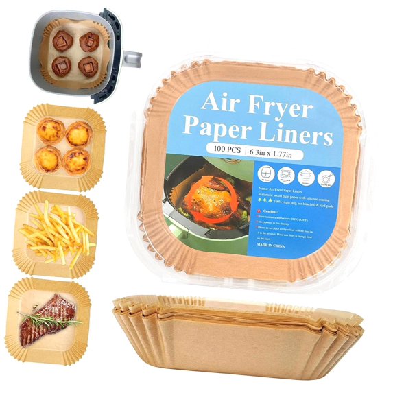 Highcool 100 Packs Square Air Fryer Liners for , Non-stick Parchment Paper for 2-5 QT , Filters Baking Paper for Microwave Oven, 6.3 Inch