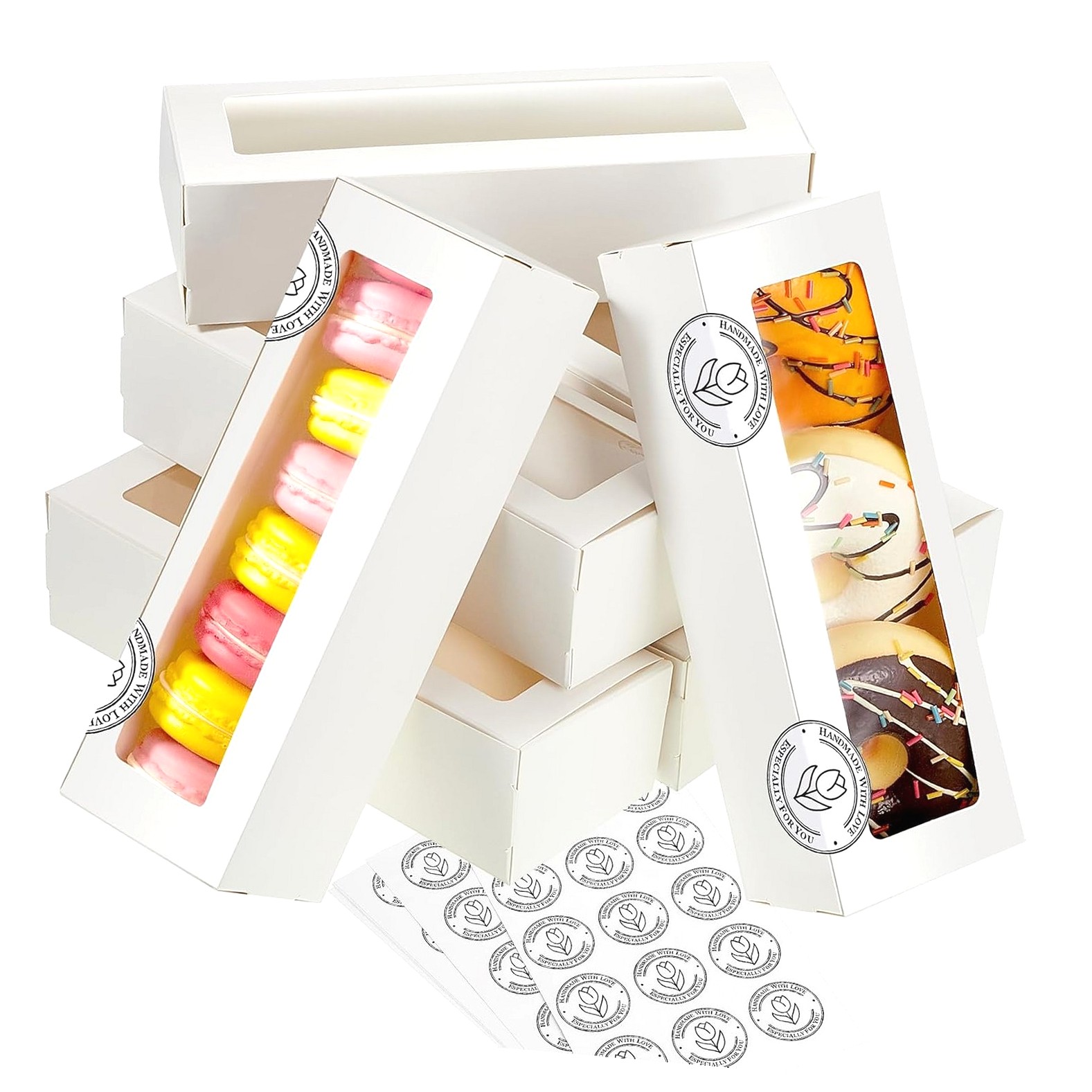 Highcool 100 Pcs White Macaron Boxes with Window, Cookies Boxes with ...