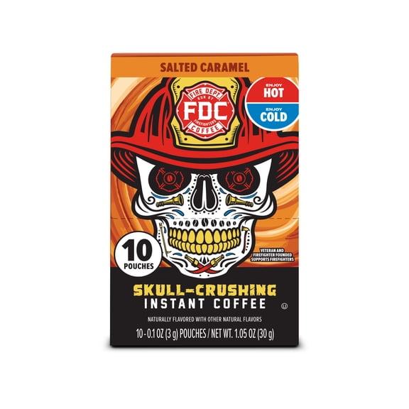 Fire Department Coffee, Skull-Crushing Instant Coffee, Salted Caramel, Pack of 10