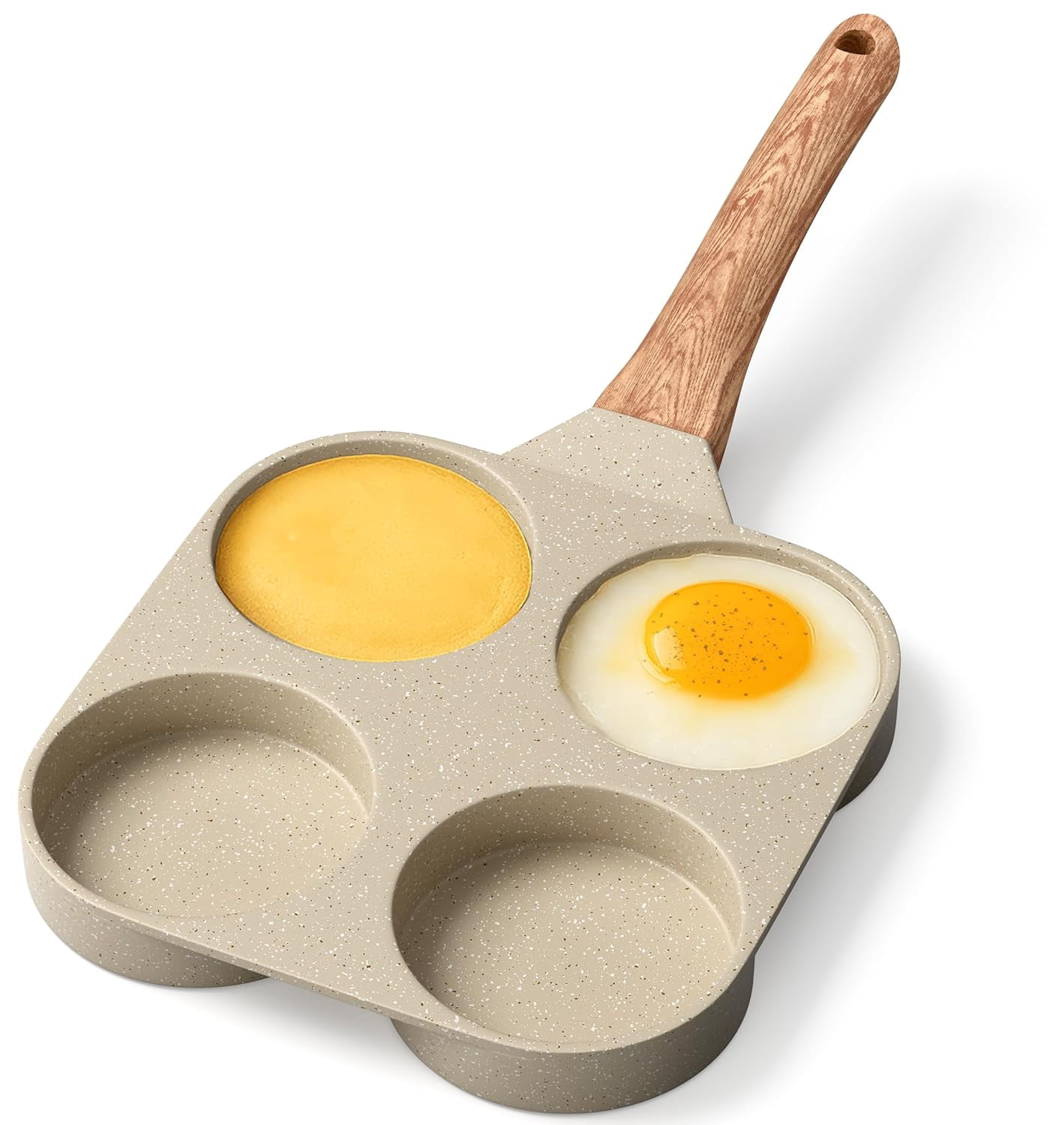 BAKKENMASTER 4-Cup Nonstick Granite Egg Frying Pan, 500F Stove-Safe, White Marble