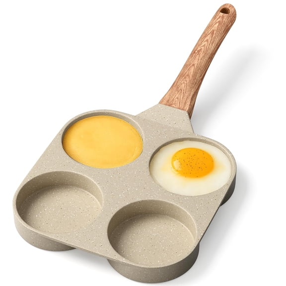 BAKKENMASTER 4-Cup Nonstick Granite Egg Frying Pan, 500F Stove-Safe, White Marble