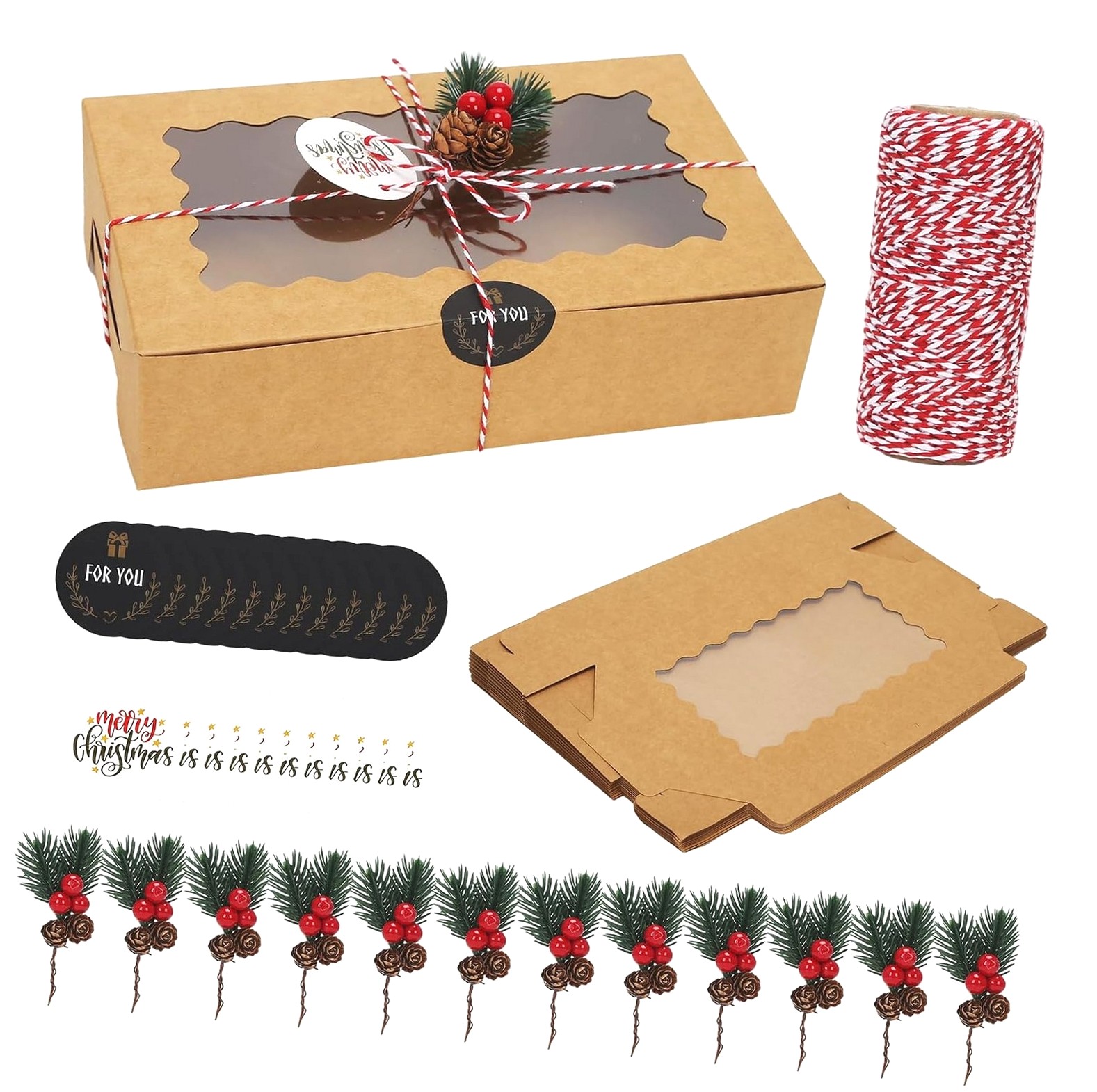 Highcool 12 Sets Christmas Cookie Boxes with Window Include Pastry Box ...