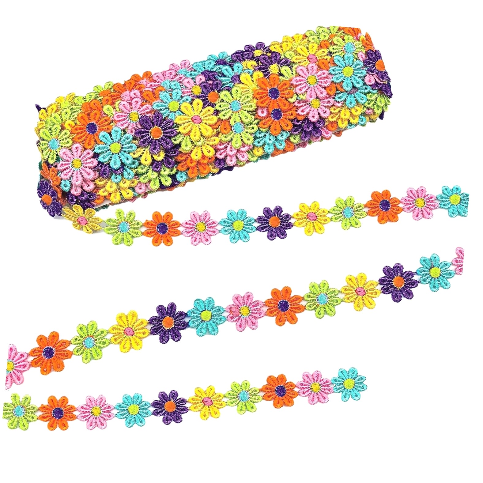 Highcool 15 Yards Daisy Lace Embroidered Floral Lace Sewing Ribbons for ...