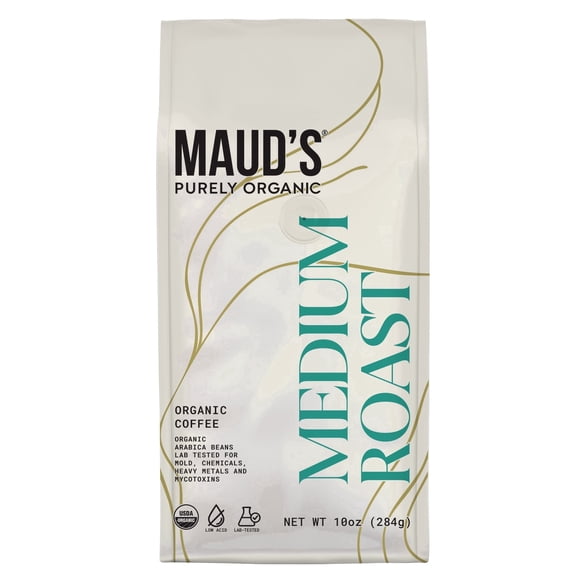 Maud's Purely Organic Low Acid Medium Roast Ground Coffee - 10oz | Lab tested for Mold, Mycotoxins, Heavy Metals & Pesticides