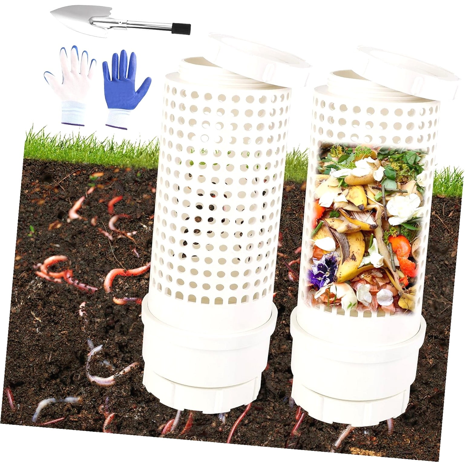 Highcool 2 Packs Inground Worm Composter, Worm Farm Compost Bin Kit ...