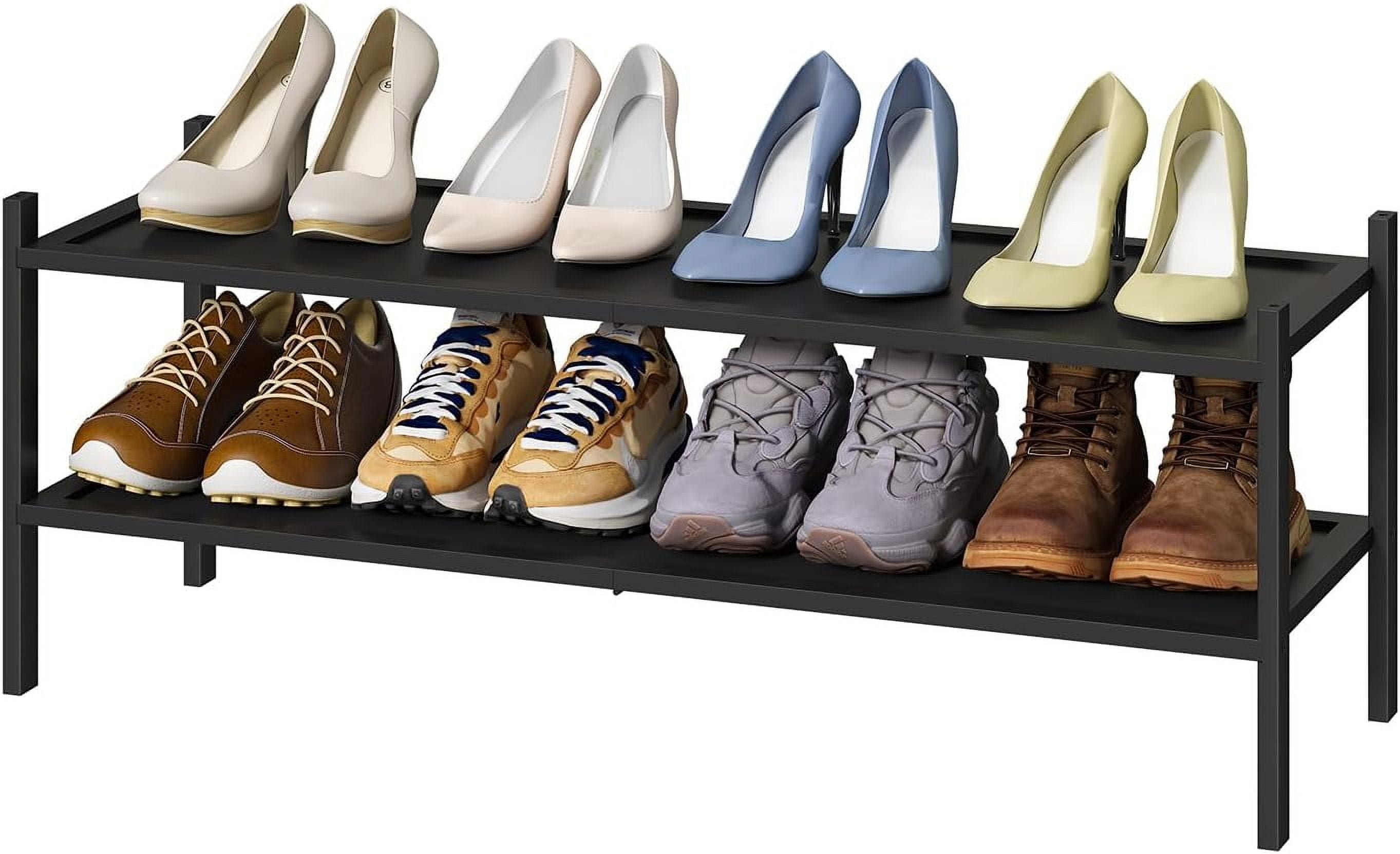 Highcool 2-Tier Long Stackable Wood Shoe Rack for Closet, Entryway ...