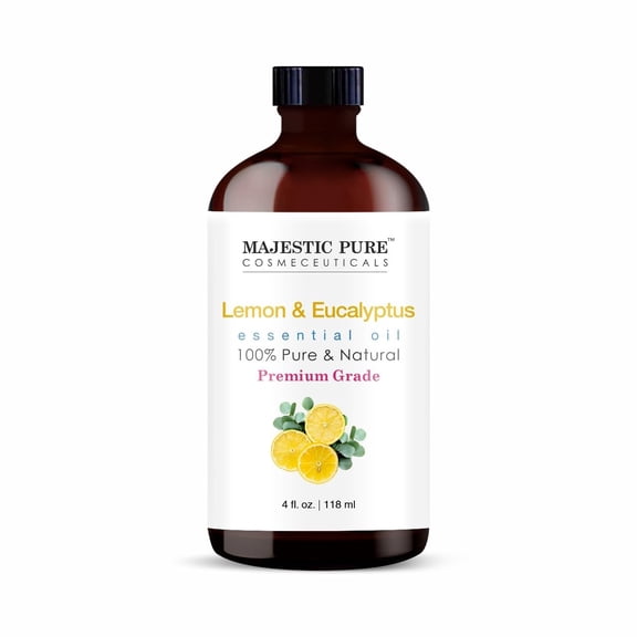 MAJESTIC PURE Lemon Eucalyptus Essential Oil, 100% Pure & Natural, Premium Grade, Amber Glass Bottle with Dropper, 4 Fl Oz