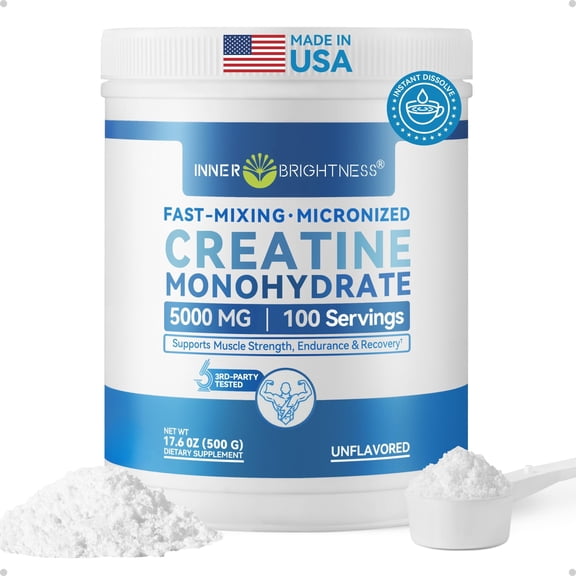 Inner Brightness 5000mg Micronized Creatine Monohydrate Powder 100 Servings, 600-Mesh Gentle Digestion Muscle Strength Supplement, Unflavored 3-Month Supply