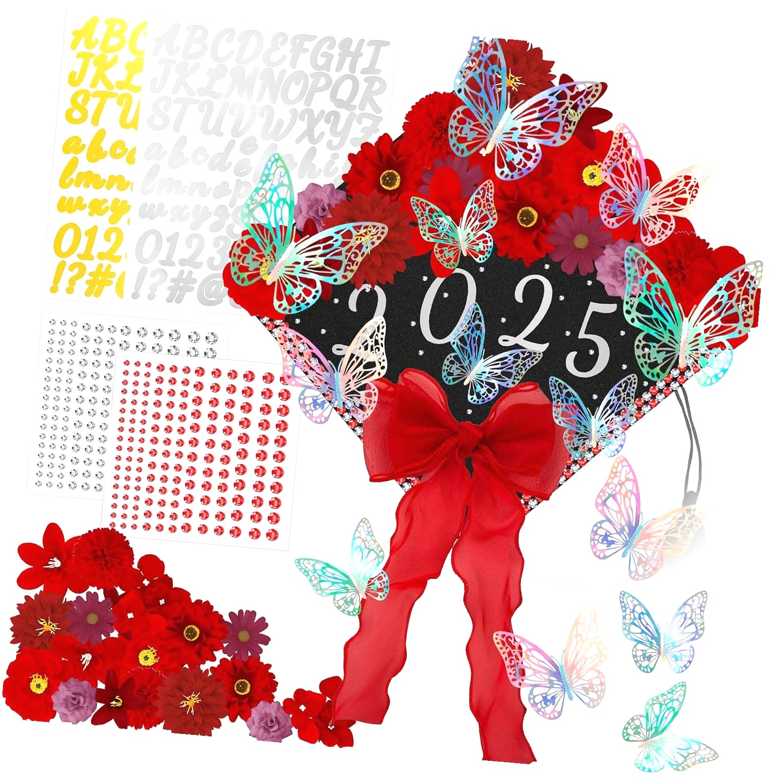 Highcool 35-Piece Graduation Decorations Kit Red Faux Heads 3D Bow ...
