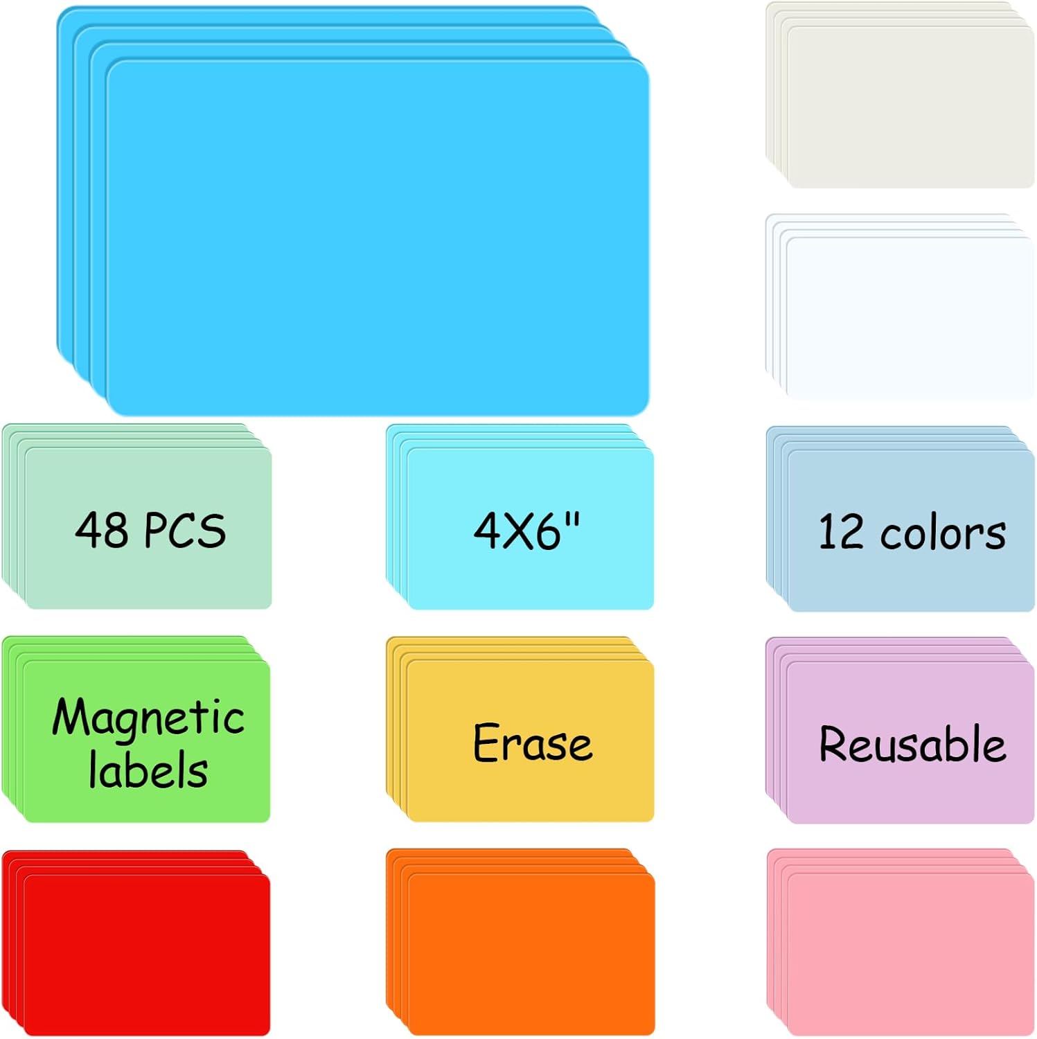 Highcool 48 Pcs Labels 4 6 Inch, Magnets Magnets Name Tags Blank ...