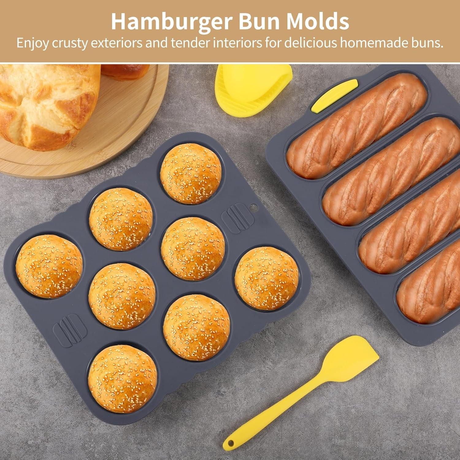 Highcool 5-Piece Hamburger Bun Baking Set, Includes 4/8-Cup Bun Pans ...
