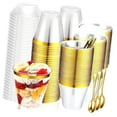 thumbnail image 1 of Highcool 50 Sets 9 oz Plastic Dessert Cups with Dome Spoons Rimmed Clear Plastic Fruit Cups with for Yogurt Parfait Pudding Cupcake Ice Party Wedding Reception, 1 of 7