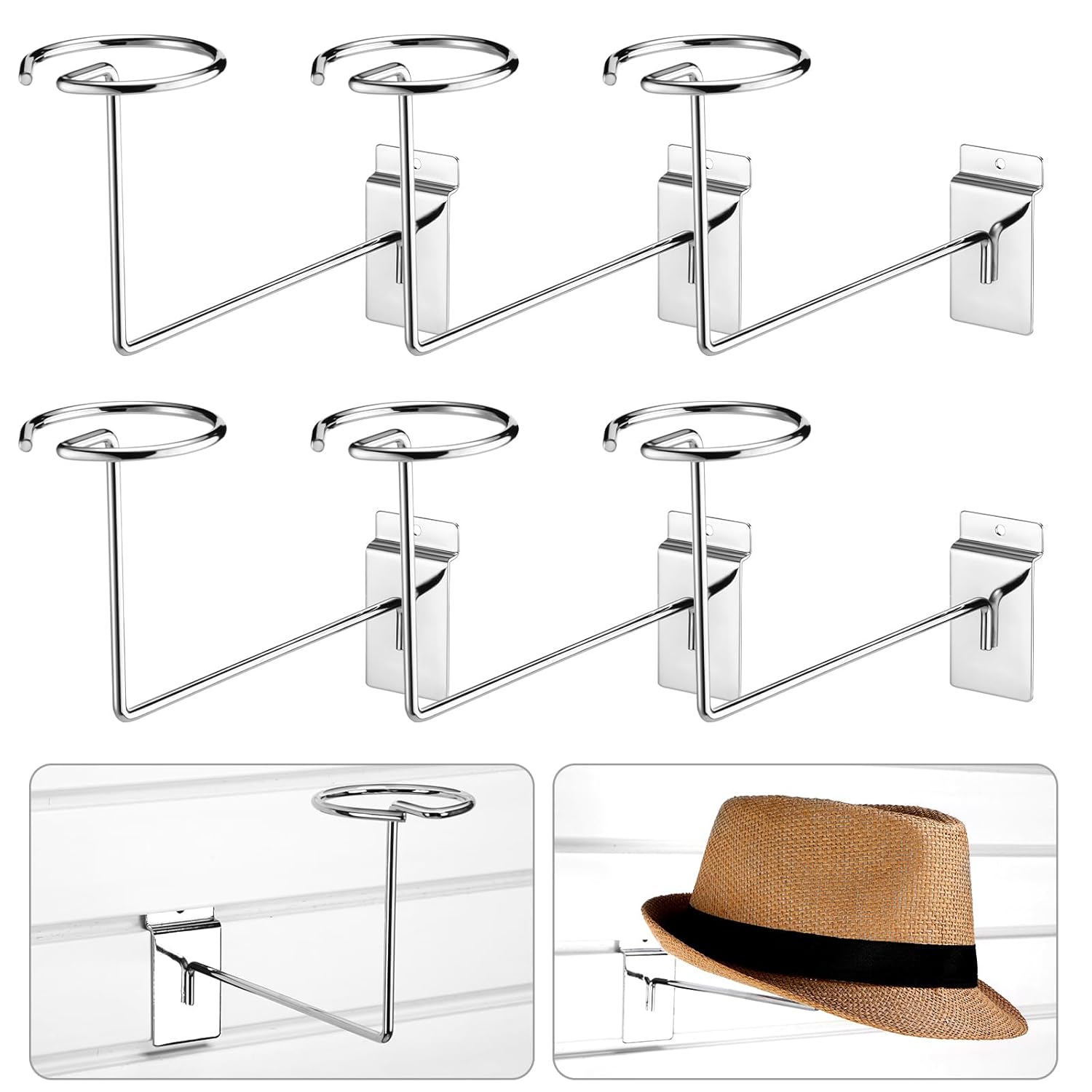 Blulu 6-Pack White Metal Hat Display Racks For Gridwall - Store Display Hooks For Caps, Helmets, Retail Organization