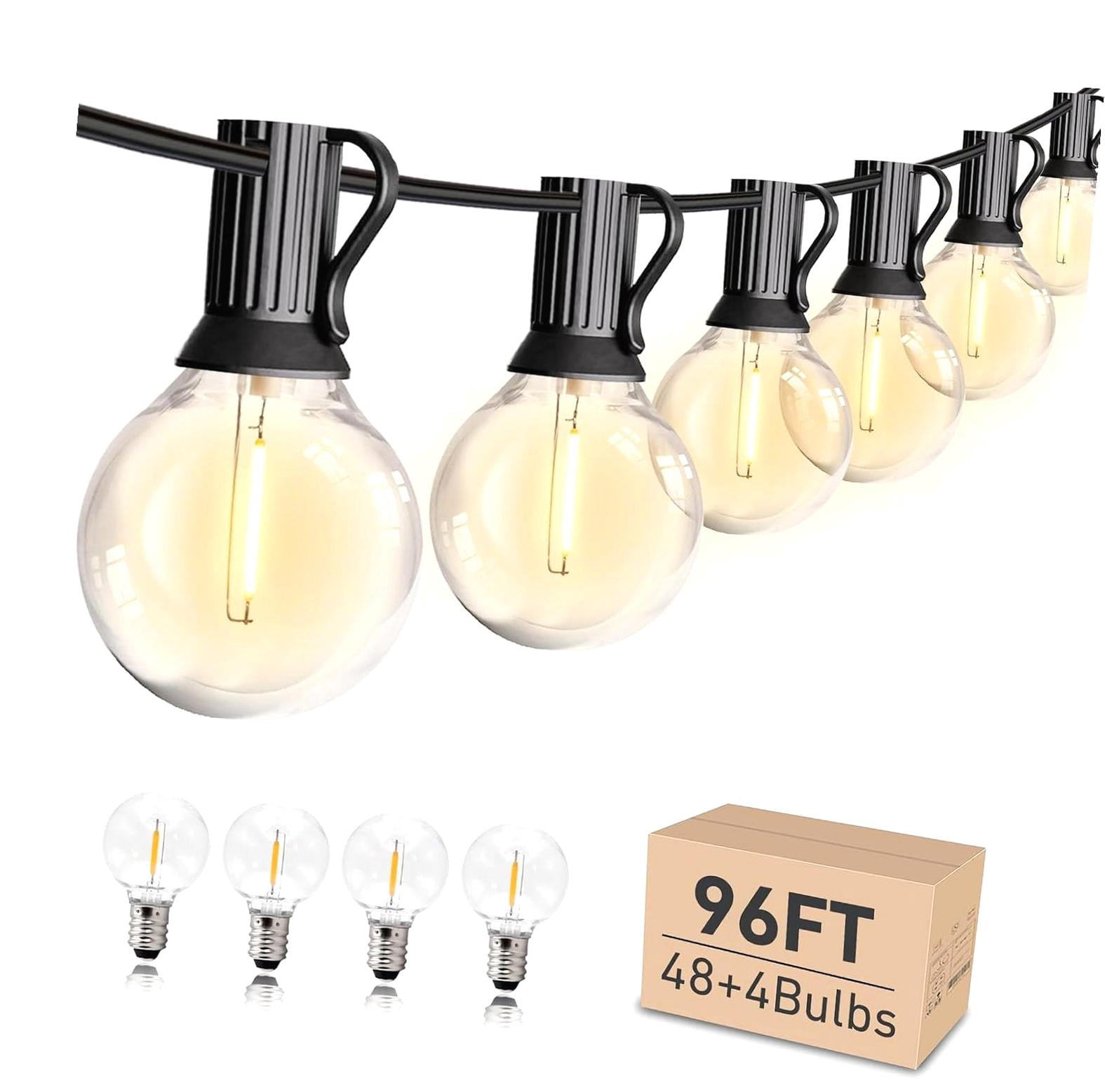 Highcool 96 ft String Lights 52 G40 Bulbs, Lights for Yard, Porch, Deck ...