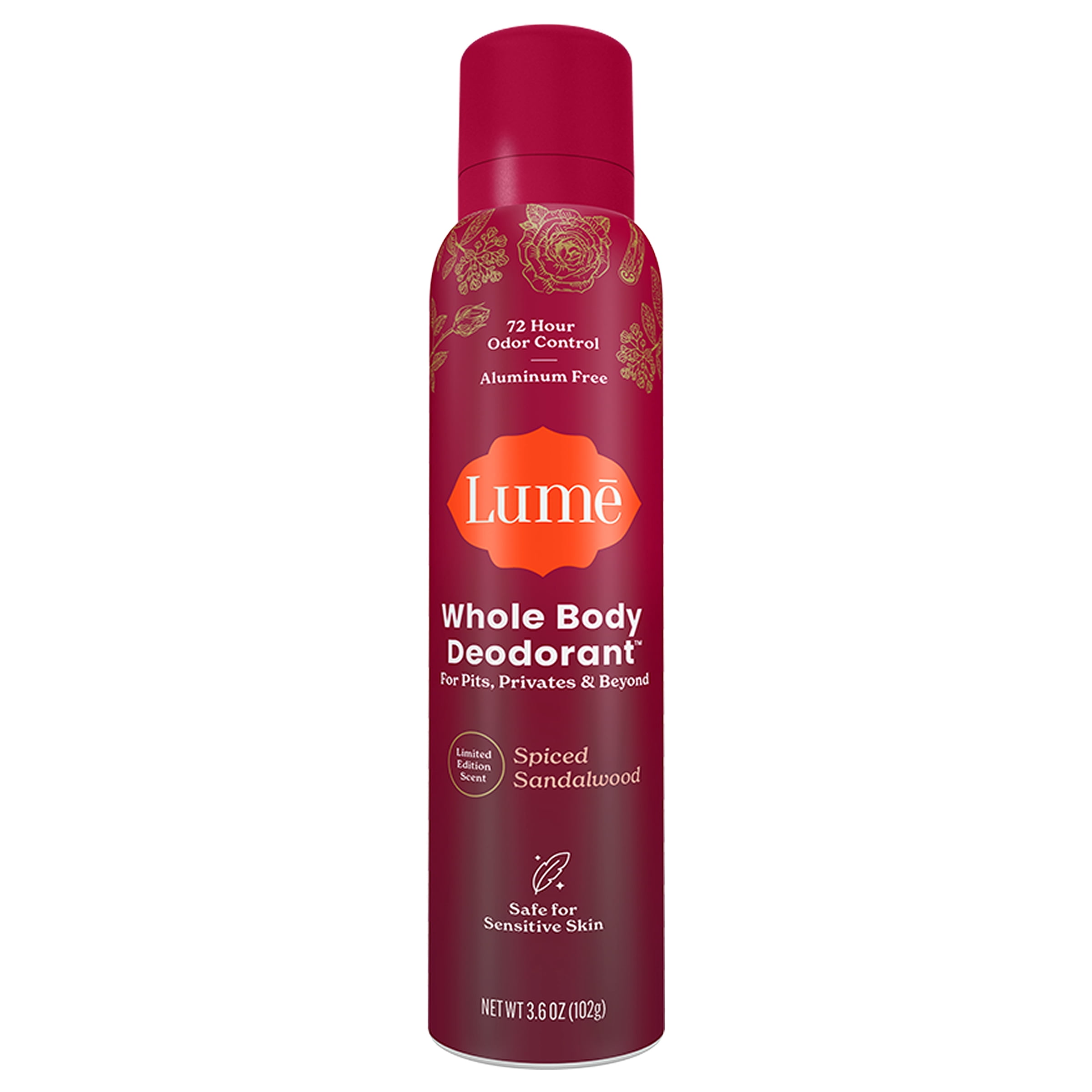 Lume Whole Body Aluminum Free Deodorant Spray, Spiced Sandalwood, 3.6 oz