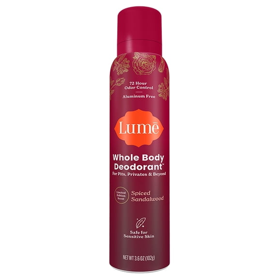 Lume Whole Body Aluminum Free Deodorant Spray, Spiced Sandalwood, 3.6 oz