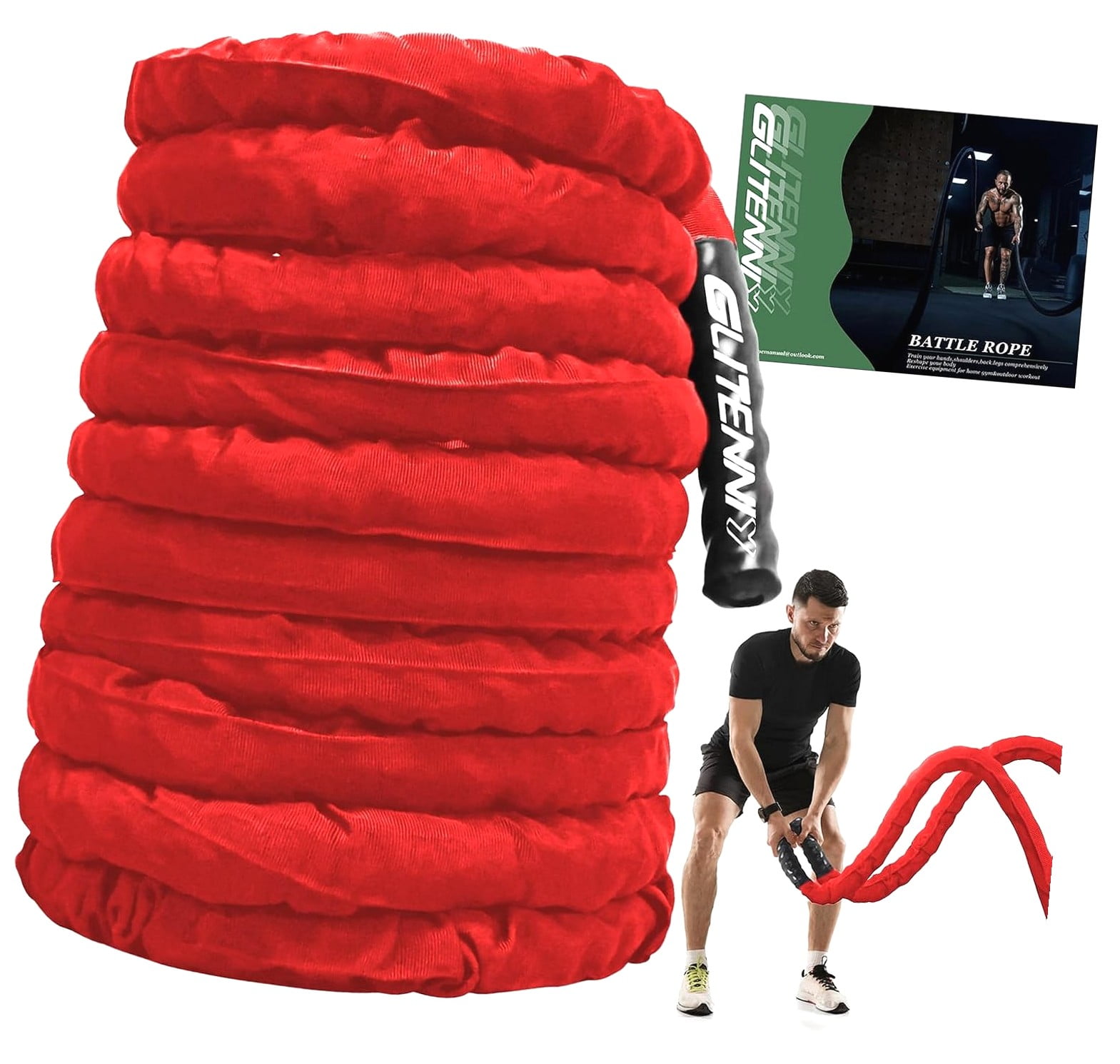 Highcool Battle Ropes Red 1.5 Inch 30ft for Exercise, Heavy Rope for ...