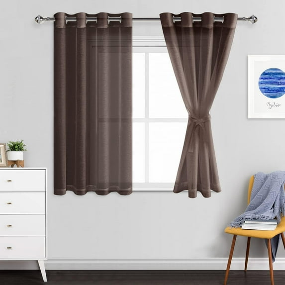 Highcool Brown Short Sheer Curtains 45 Inches in Length with Semi Light ...