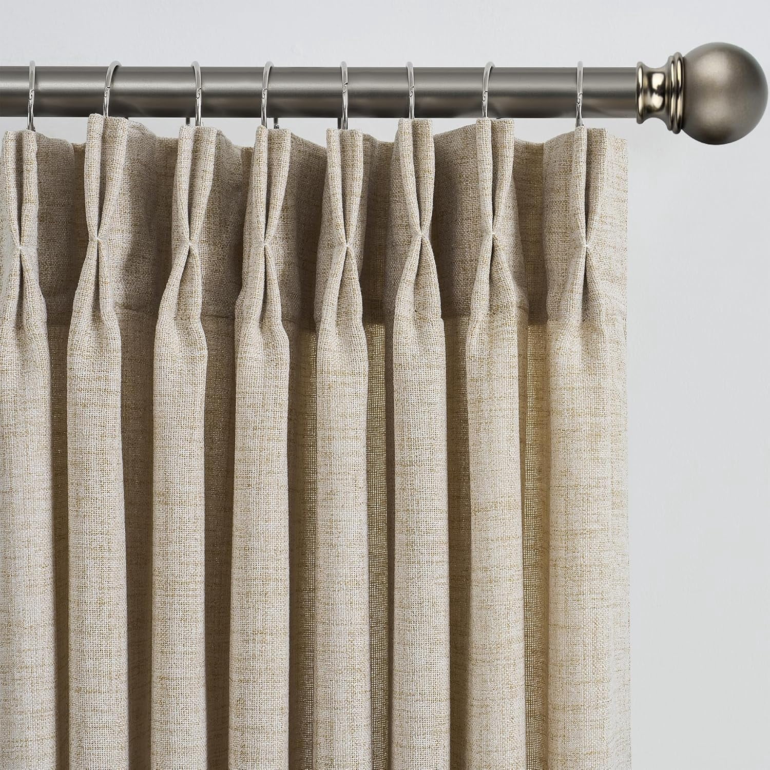 Highcool CITY Beige Linen Curtain Panels with Pinch Pleat, Textured ...