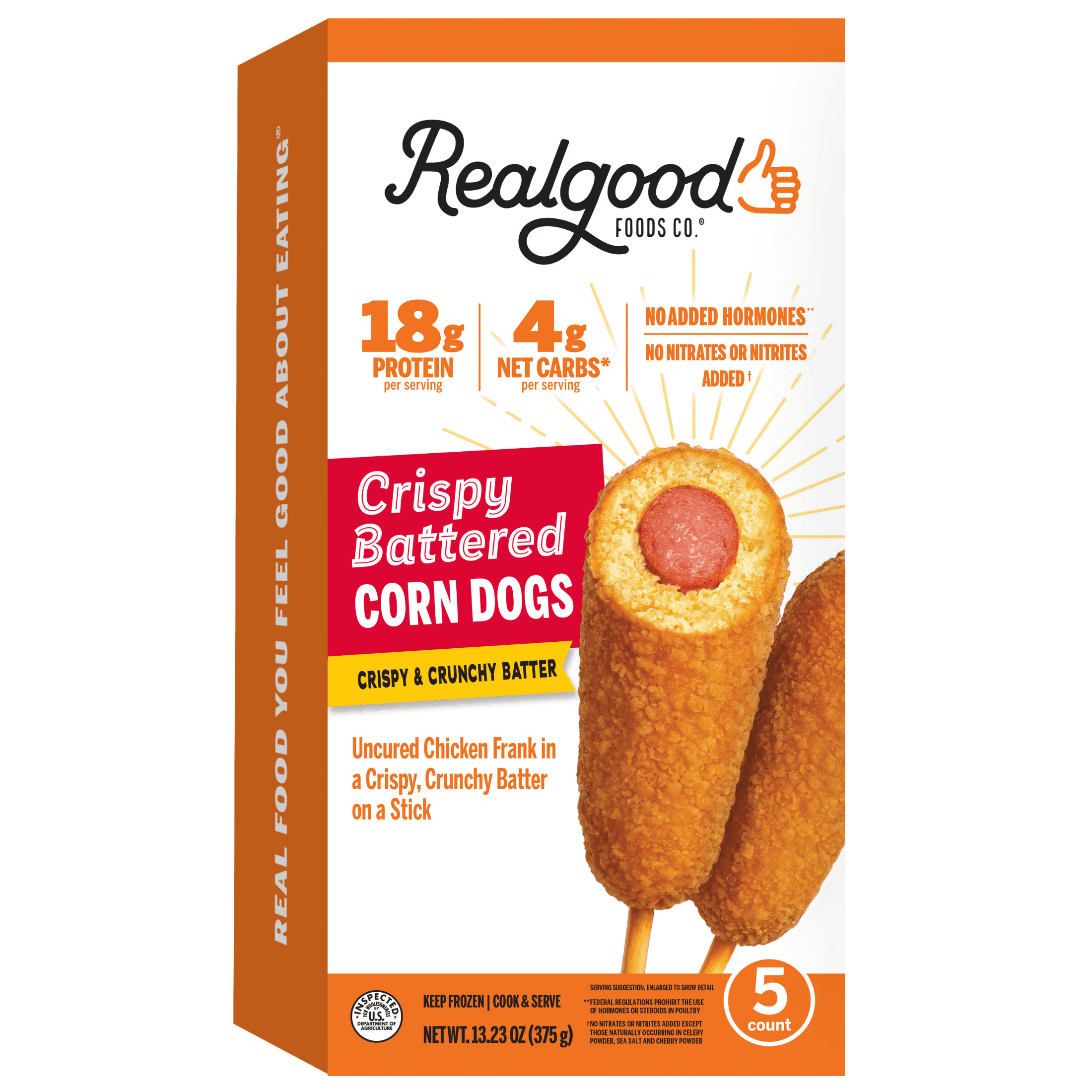 Realgood Foods Co. Protein Crunch Chicken Corn Dogs, 5 Count Box (Frozen)