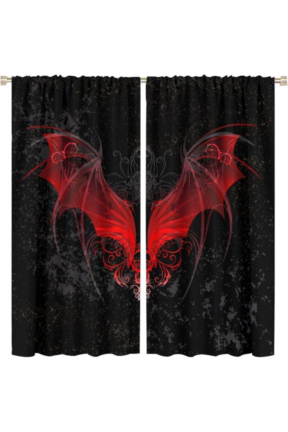 Curtains Red Bat Pattern Print Rod Pocket Window Drapes for Bedroom Living Room 42x54in