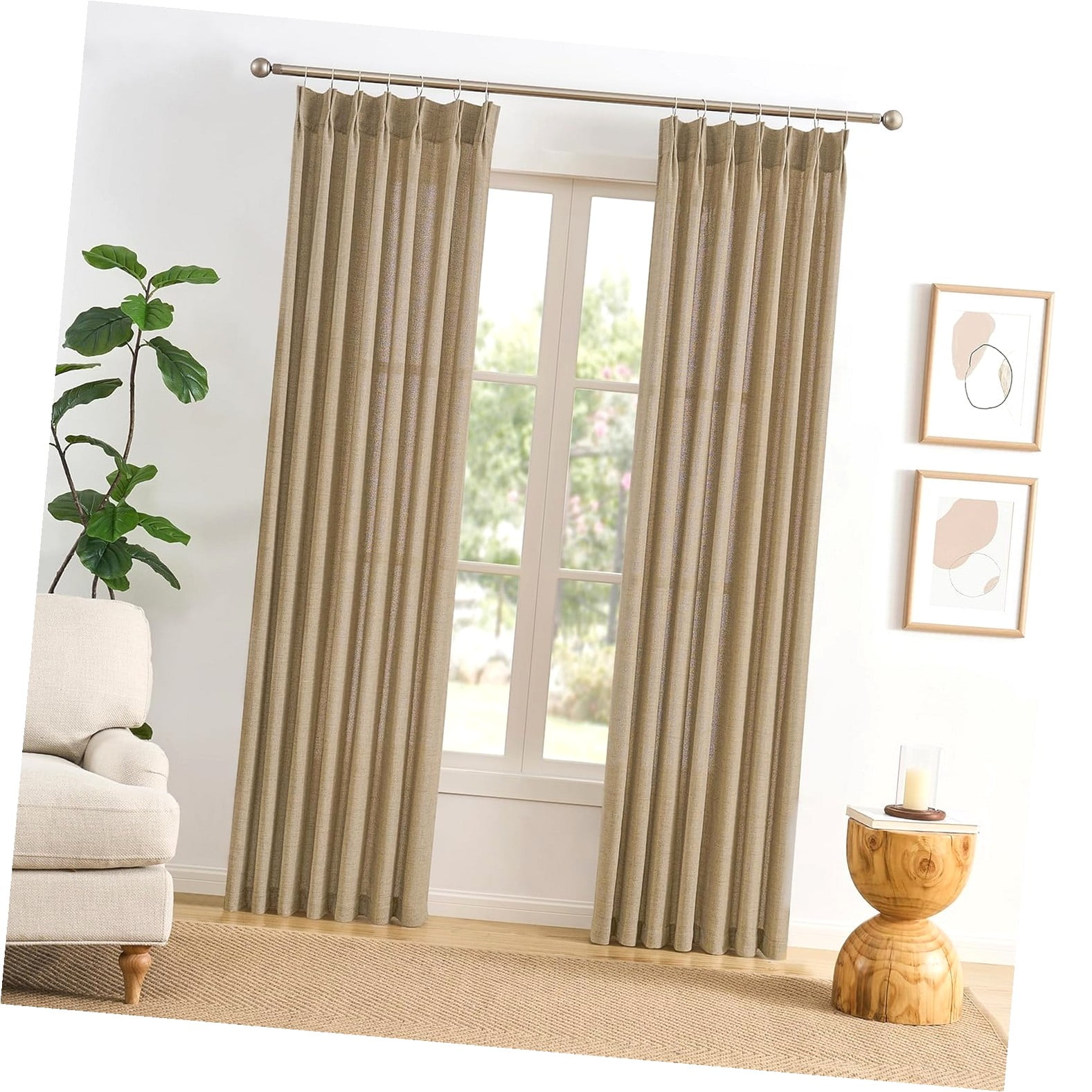 Highcool Dark Flax Pinch Pleated Linen Curtains 120 Inches Long Semi ...