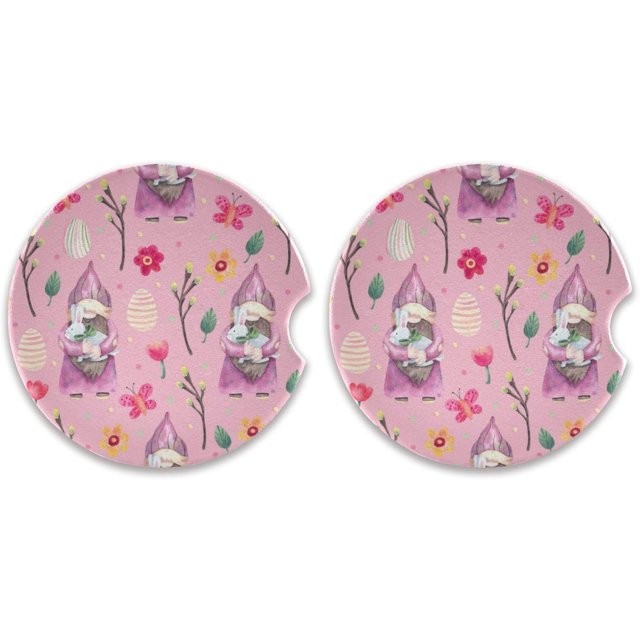 Highcool Easter Gnome Car Cup Holder Coasters Set of 2, Absorbent Car