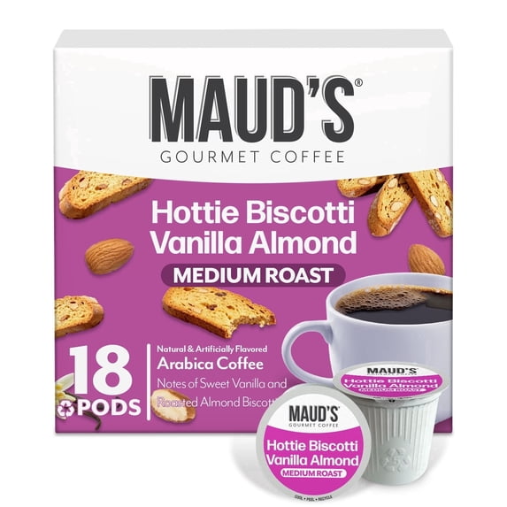 Maud's Almost Biscotti Flavored Coffee Pods, 18 ct, Medium Roast Flavored Coffee in Single Serve Pods – 100% Arabica Beans, Compatible with Keurig K Cups Maker