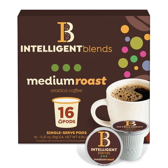 Intelligent Blends Medium Dark Roast Coffee Pods, 16 ct, Single Serve Pods 100% Arabica Coffee, Compatible with Keurig K Cups Maker