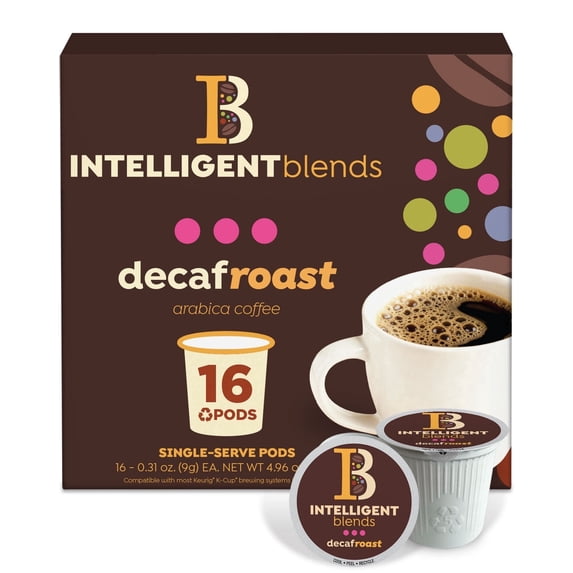 Intelligent Blends Decaf Dark Roast Coffee Pods, 16 ct, Single Serve Pods – 100% Arabica Coffee, Compatible with Keurig K Cups Maker